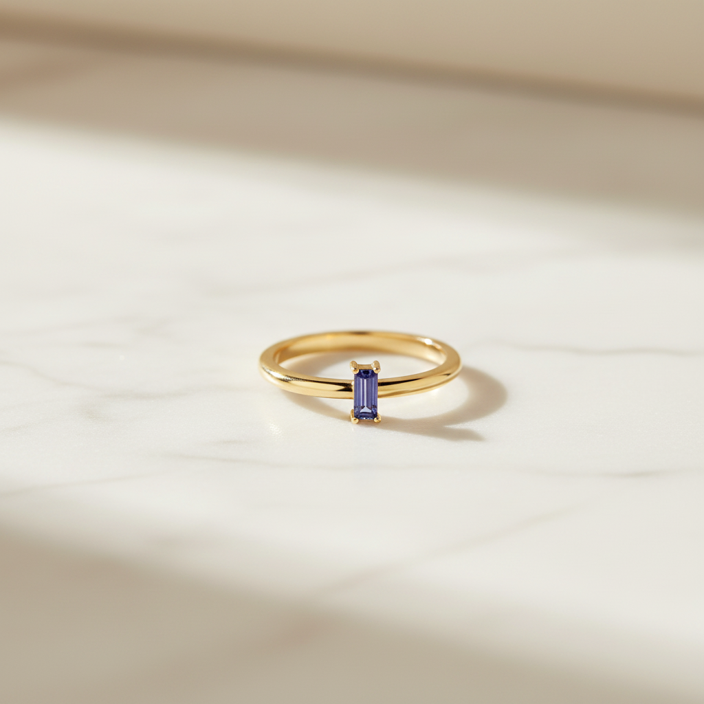 Blue Baguette Ring - Marble