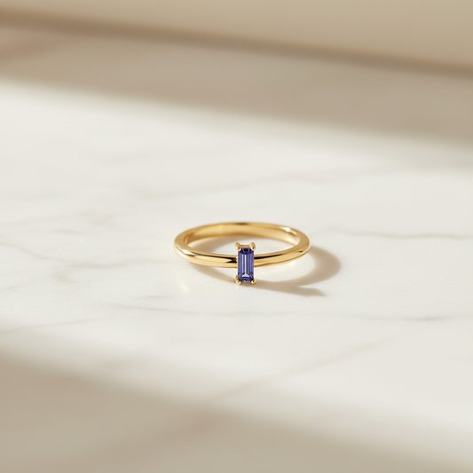 Blue Baguette Ring - Marble