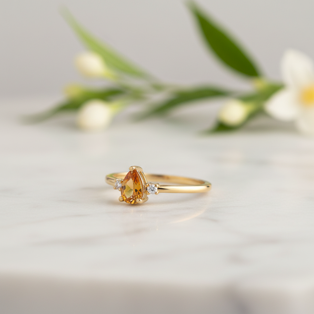 Citrine pear Ring Side - Marble Botanical