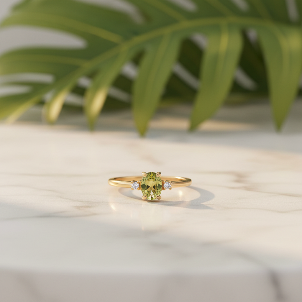 Peridot Oval  or pear Ring - Botanical